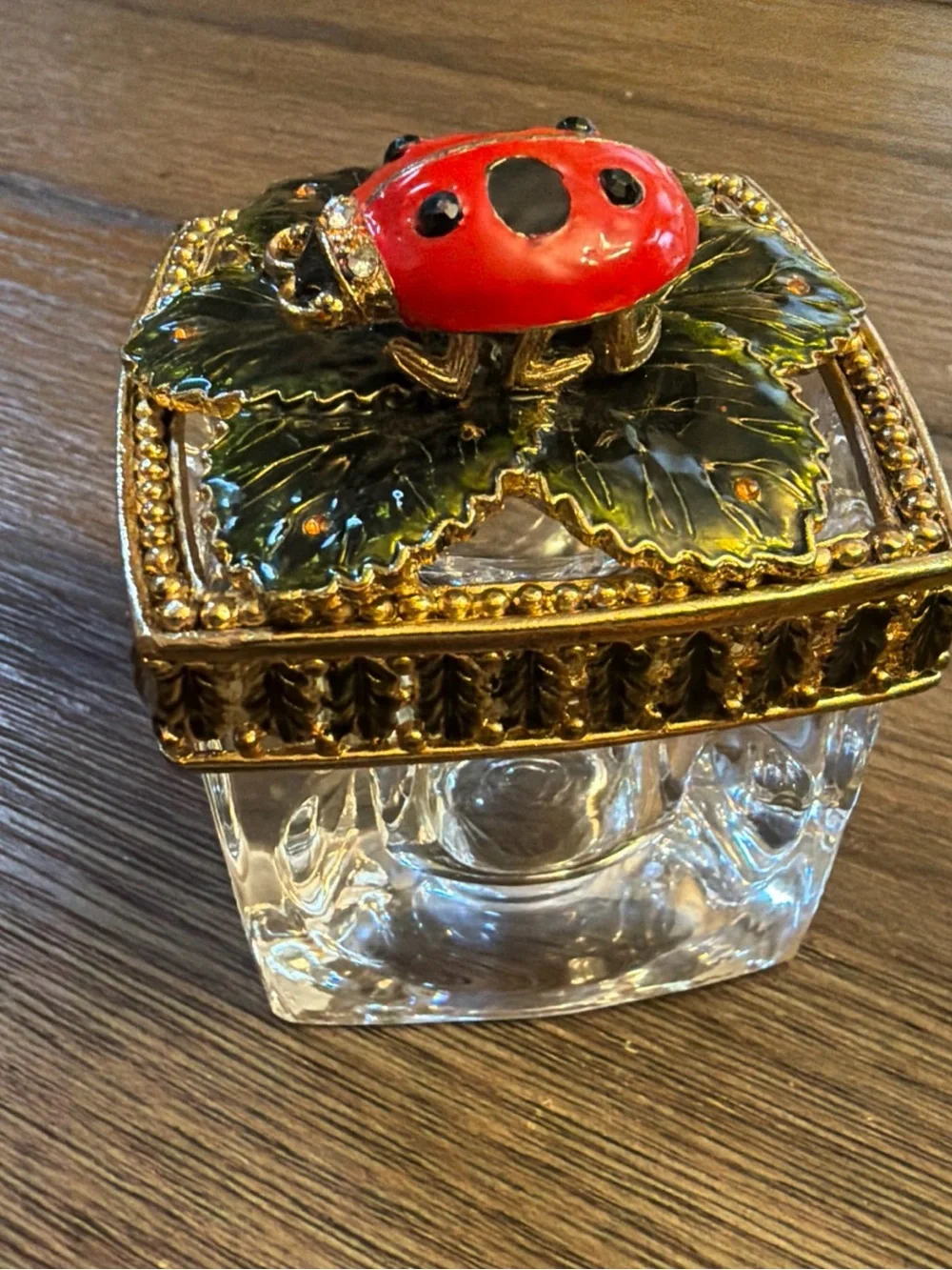 Glass Trinket Box with Enamel Ladybug Lid